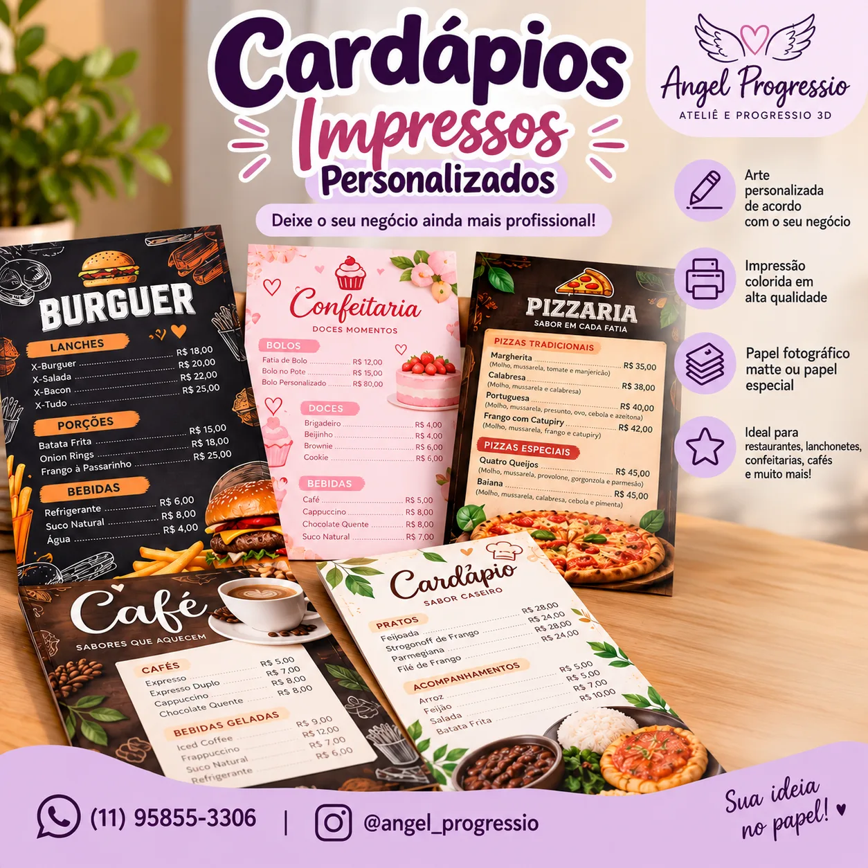Foto do produto Cardápios Impressos Personalizados — Progressio 3D