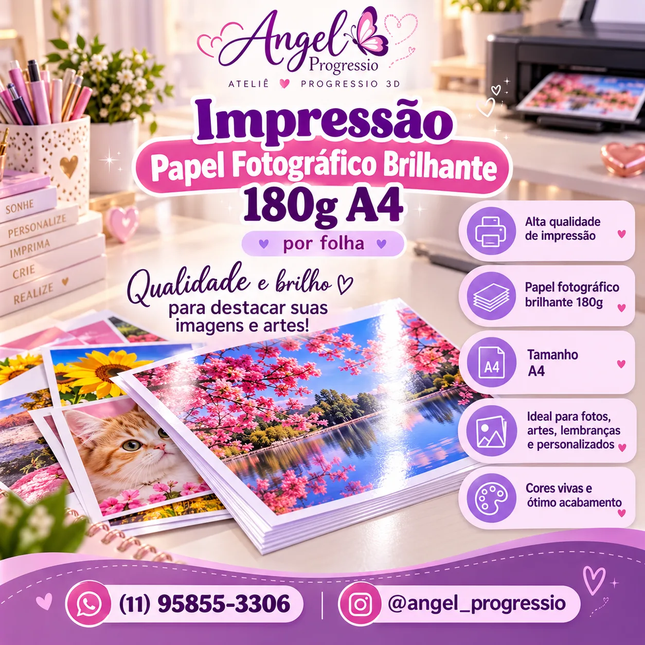 Foto do produto Impressão Papel Fotográfico Brilhante 180g A4 (por folha) — Progressio 3D