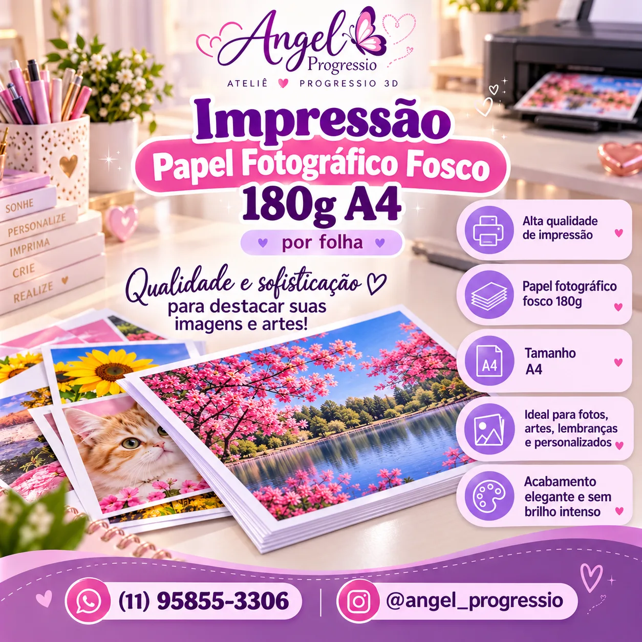 Foto do produto Impressão Papel Fotográfico Fosco 180g A4 (por folha) — Progressio 3D