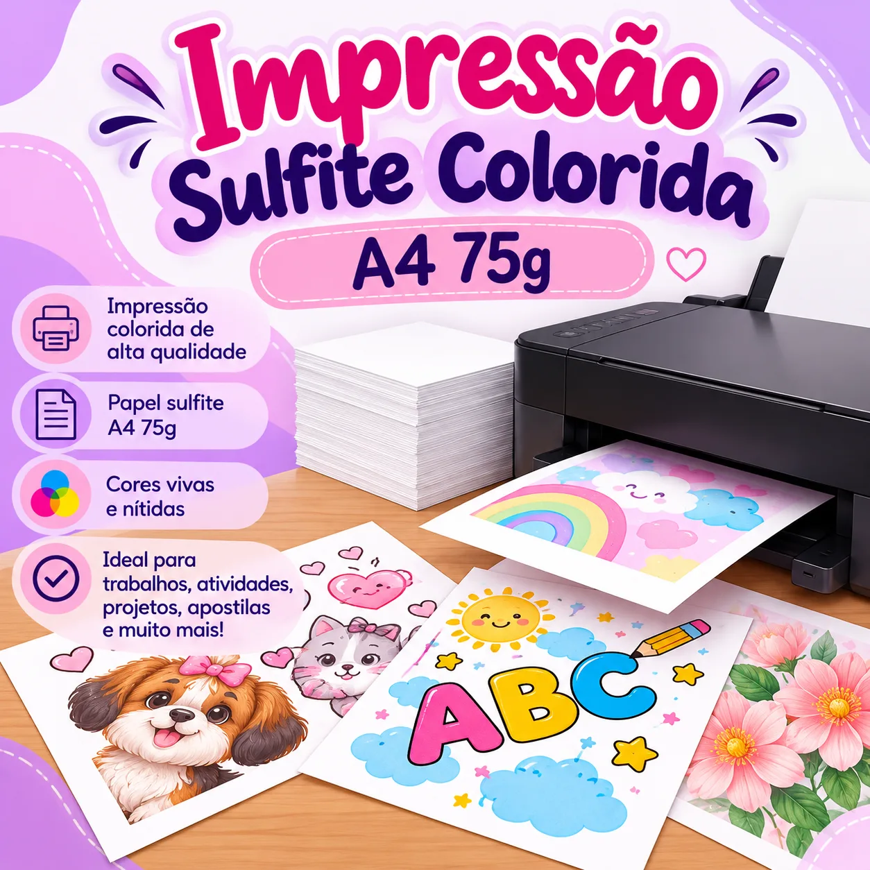 Foto do produto Impressão Sulfite Colorida A4 75g (por página) — Progressio 3D