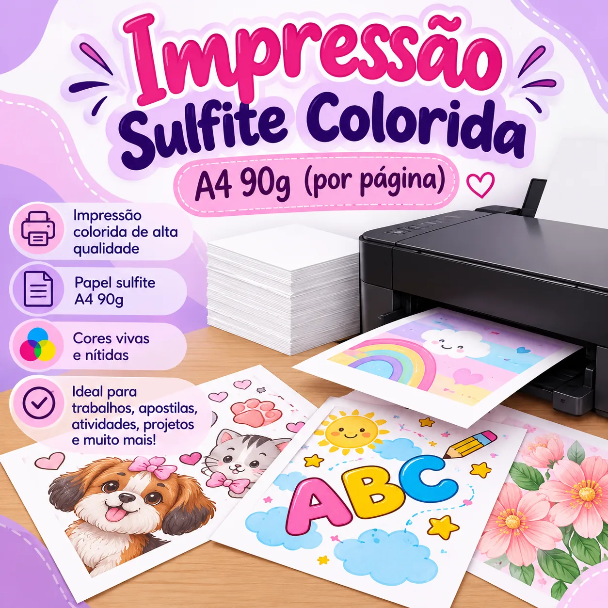 Foto do produto Impressão Sulfite Colorida A4 90g (por página) — Progressio 3D