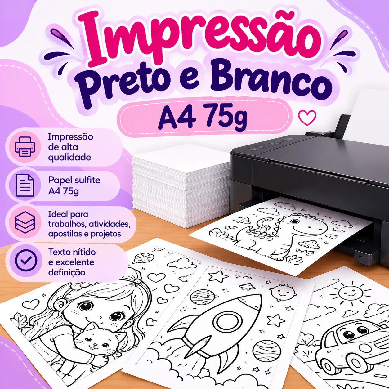 Foto do produto Impressão Sulfite Preto e Branco A4 75g (por página) — Progressio 3D