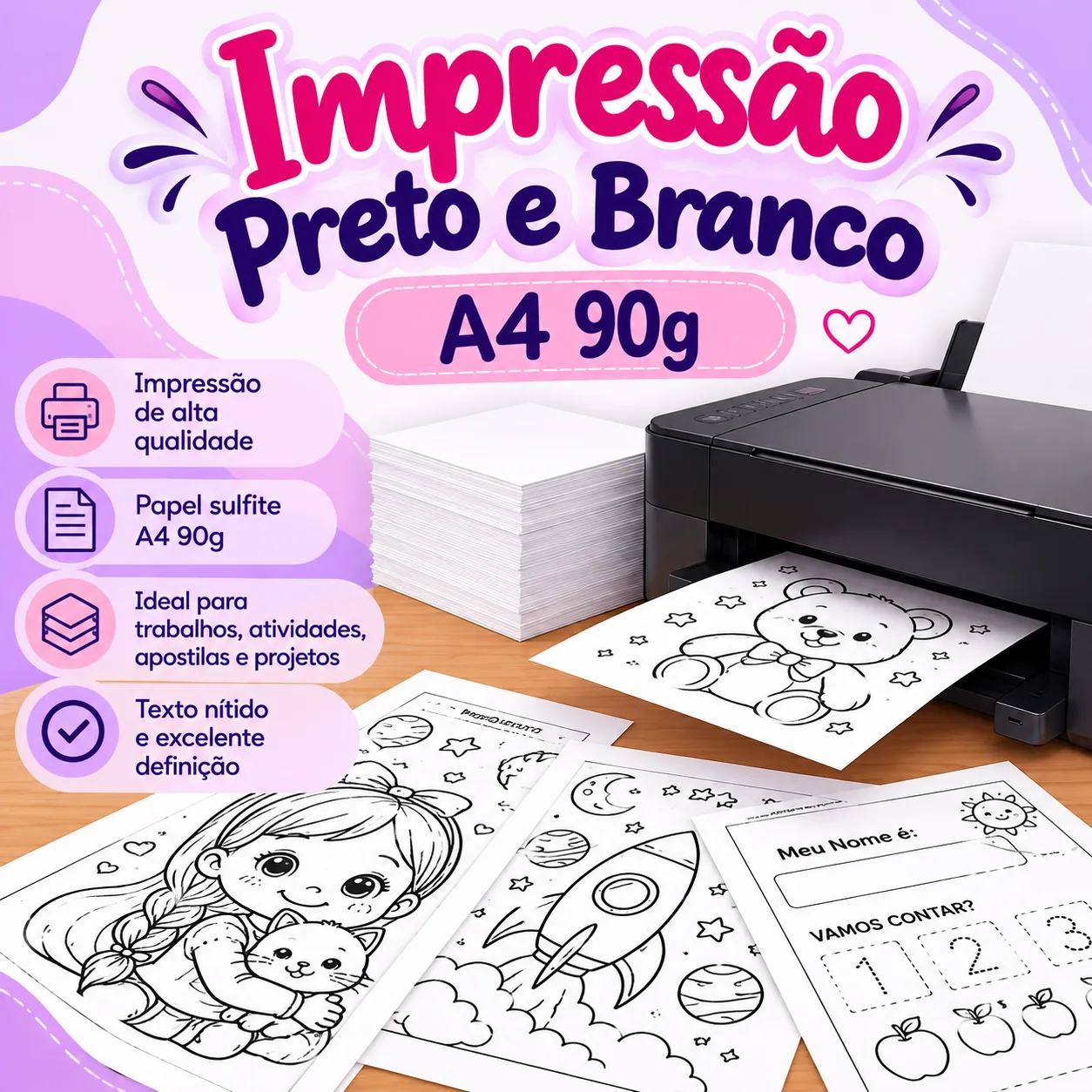 Foto do produto Impressão Sulfite Preto e Branco A4 90g (por página) — Progressio 3D